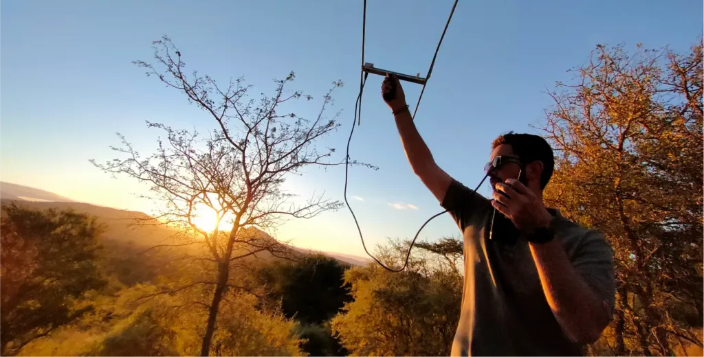 Monitor using telemetry equipment at sunset, one of the best safari activities South Africa offers